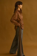 Damen Palazzo-Hosen mit Wildleder-Streifen