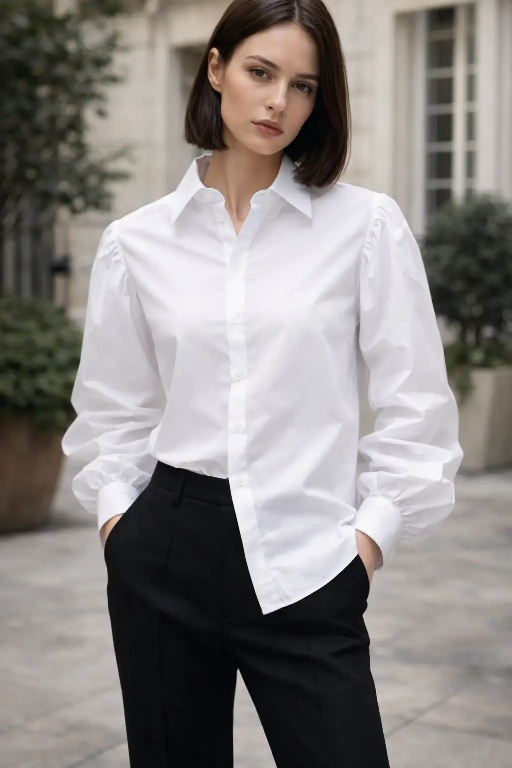 IMG_4850 Біла класична сорочка з об’ємними рукавами - Зображення 1