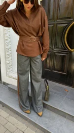 Damen Palazzo-Hosen mit Wildleder-Streifen – Bild 5